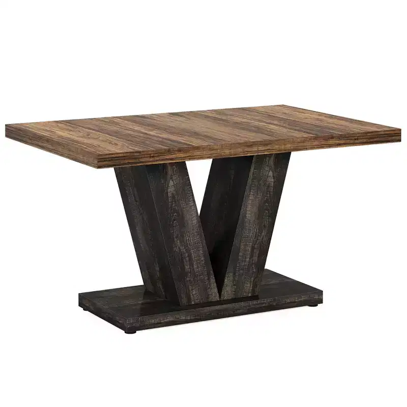MAYEERTY 47 Inch Farmhouse Dining Table, Wooden Kitchen Dinner Table with Heavy Duty Pedestal Base