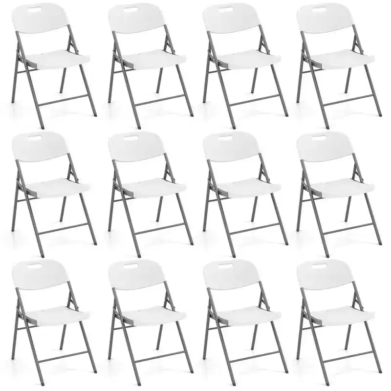 Costway Folding Chairs Set of 4/8/12 HDPE Plastic Chairs with Metal Frame for Home Office
