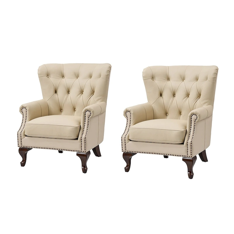 Gerhard Genuine Leather Armchair with Nailhead Trims and Removable Cushion Set of 2 by HULALA HOME