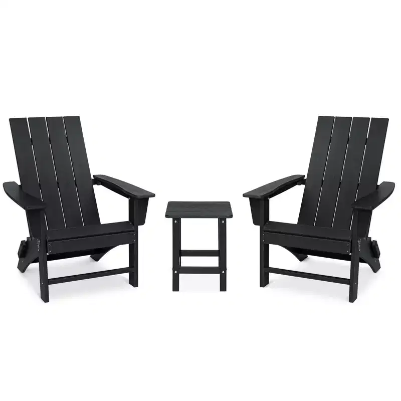 GARPROVM 2 Upgraded Folding HDPE Adirondack Chairs with Side Table Weather-Resistant For Outdoor