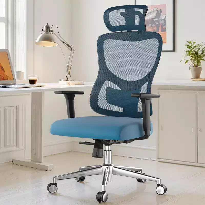 Ergonomic Mesh Home Office Chair - With Headrest, Adjustable Lumbar Support & 3D Armrests (Blue)