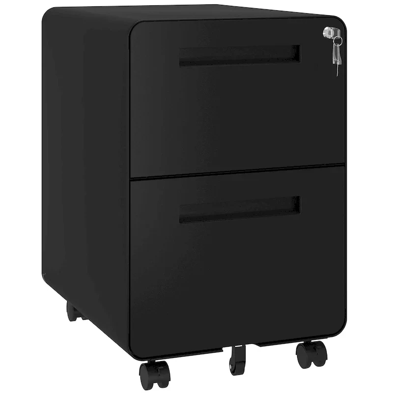 Black/White 2-Drawer Rolling Locking Steel File Cabinet for 1 Person