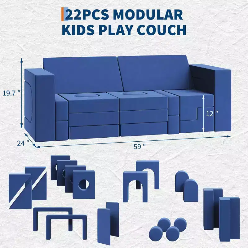 Garvee 22-Piece Modular Kids Sofa, Convertible Foam Couch for Bedroom & Playroom, 2-Seat SofaCreative, Comfy, and Customizable