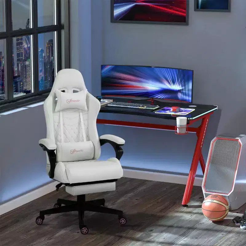 High-Back Racing Gaming Chair with Footrest, Lumbar Support & Adjustable Height