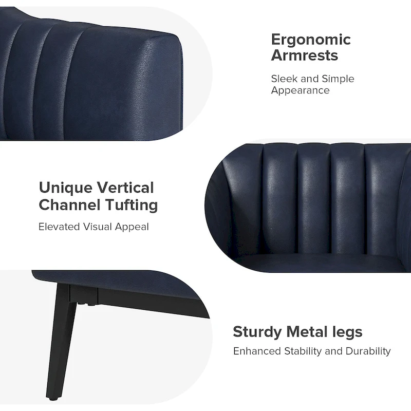 Alfons Industrial Leather Chair with Channel Tufting and Metal Leg by HULALA HOME