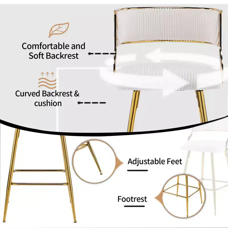 Karl Home Cream Thick Padded Cushion Metal Legs Modern Bar Stool
