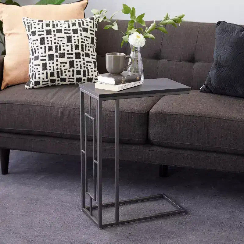 Contemporary Iron and Wood Accent Table Dark Gray