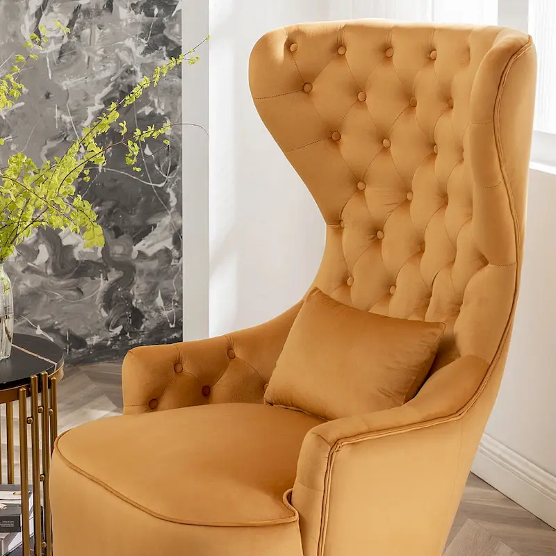KINWELL Tufted High Wingback Accent Chairs Velvet Armchairs, Set of 2