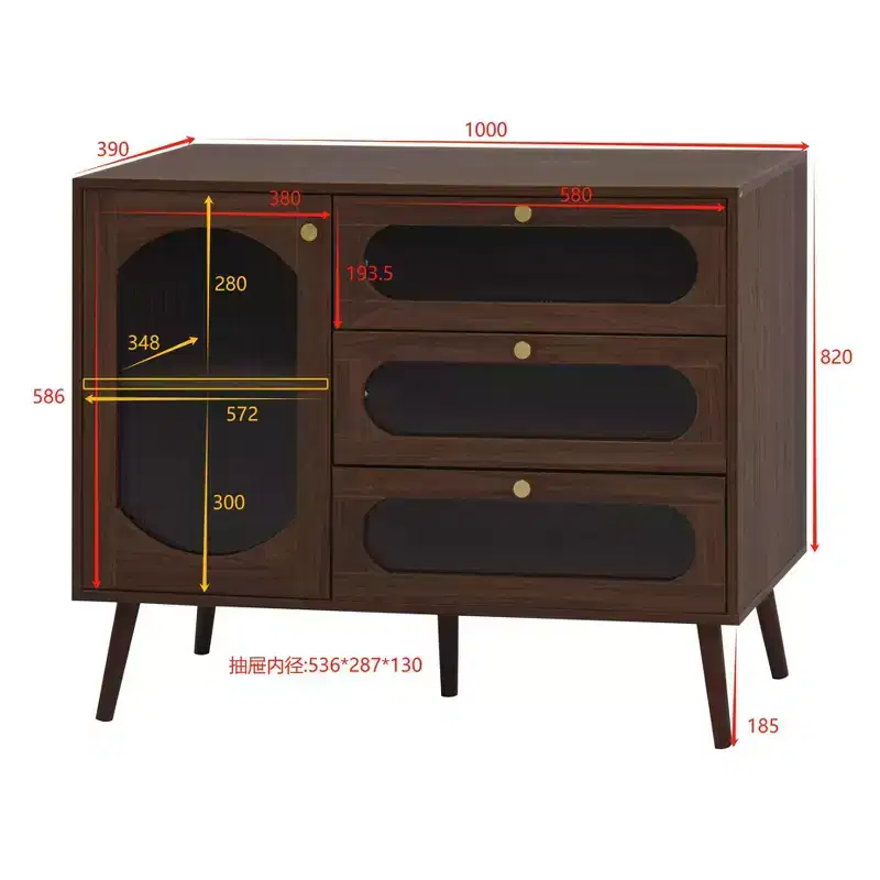 Accent Cabinet with 3 Drawers and Glass Door, Wooden Storage Cabinet with Shelves, Sideboard for Living Room, Entryway