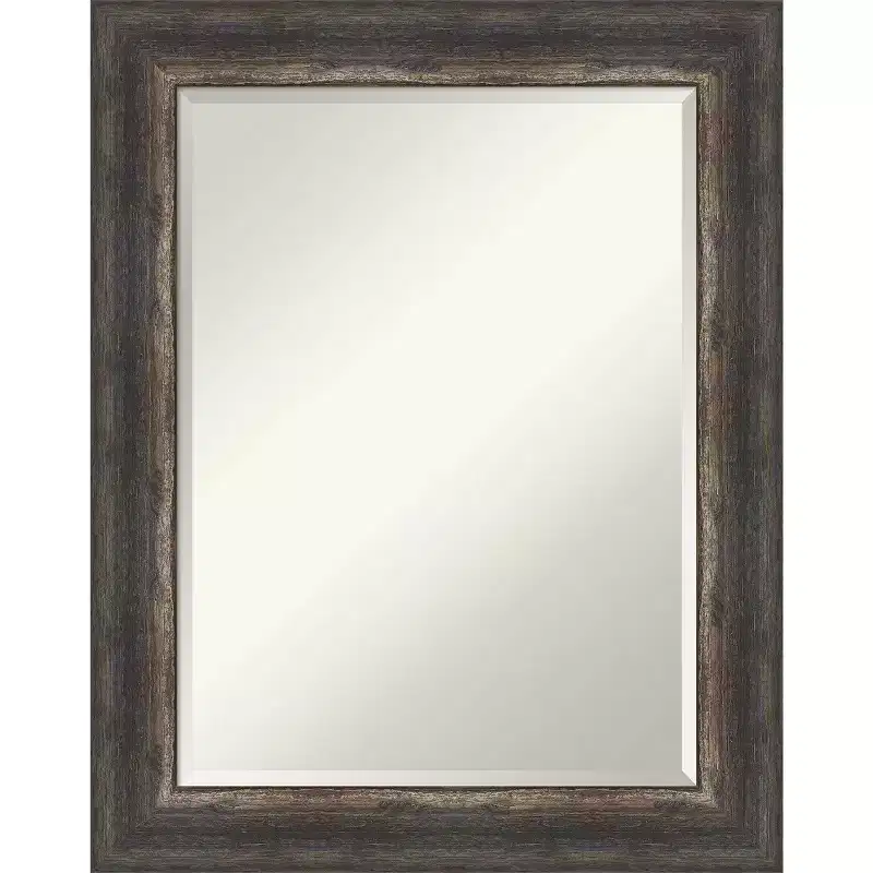 23" x 29" Bark Rustic Char Framed Wall Mirror Brown - Amanti Art: Modern Beveled Glass, No Assembly Required