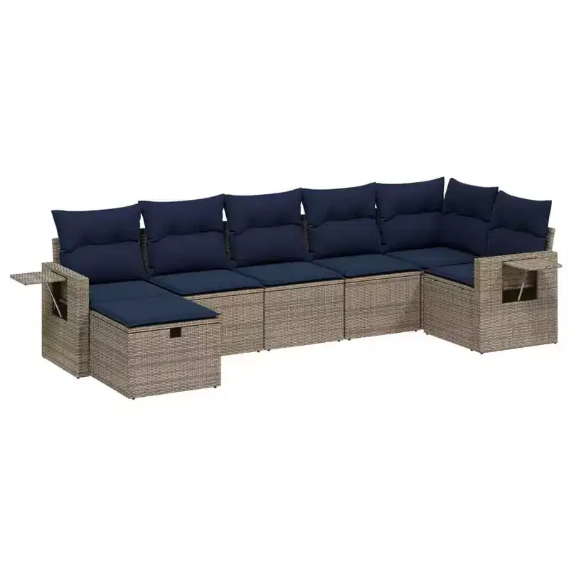 vidaXL 7 Piece Patio Sofa Set with Cushions Gray Poly Rattan