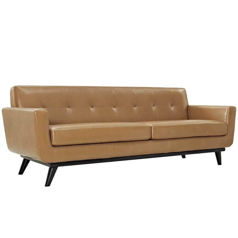 Tan Leather Mid-century Sofa