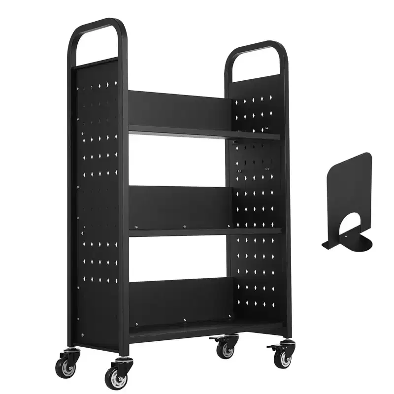 Rolling Library Book Cart, 330 lbs Capacity, 30.3x15x48