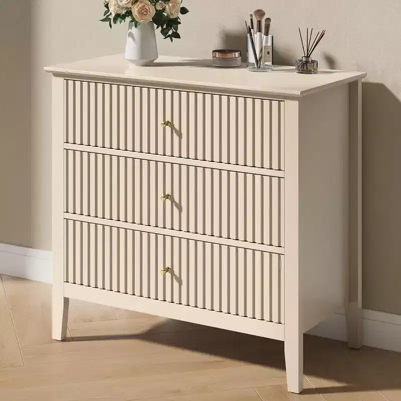Heynemo 3 Drawer Dresser, Painted 30 Inch Tall Wood Nightstand with Storage, Wide Modern Chest of Drawers with Ball Bearing Slide