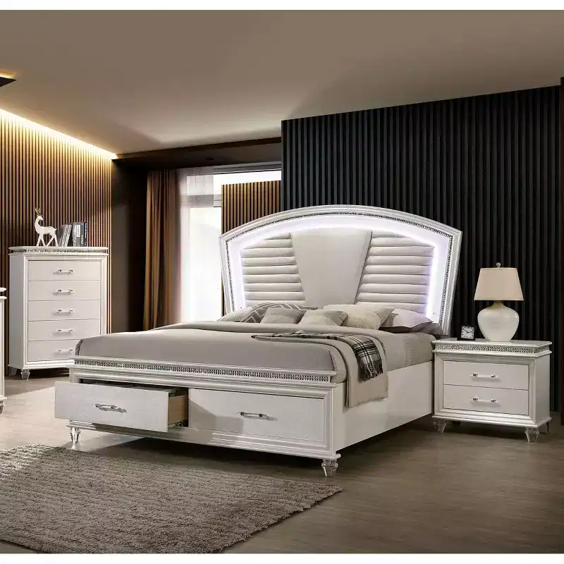 3pc California King Granite Bedroom Set with Nightstand and Chest Pearl White - HOMES: Inside + Out