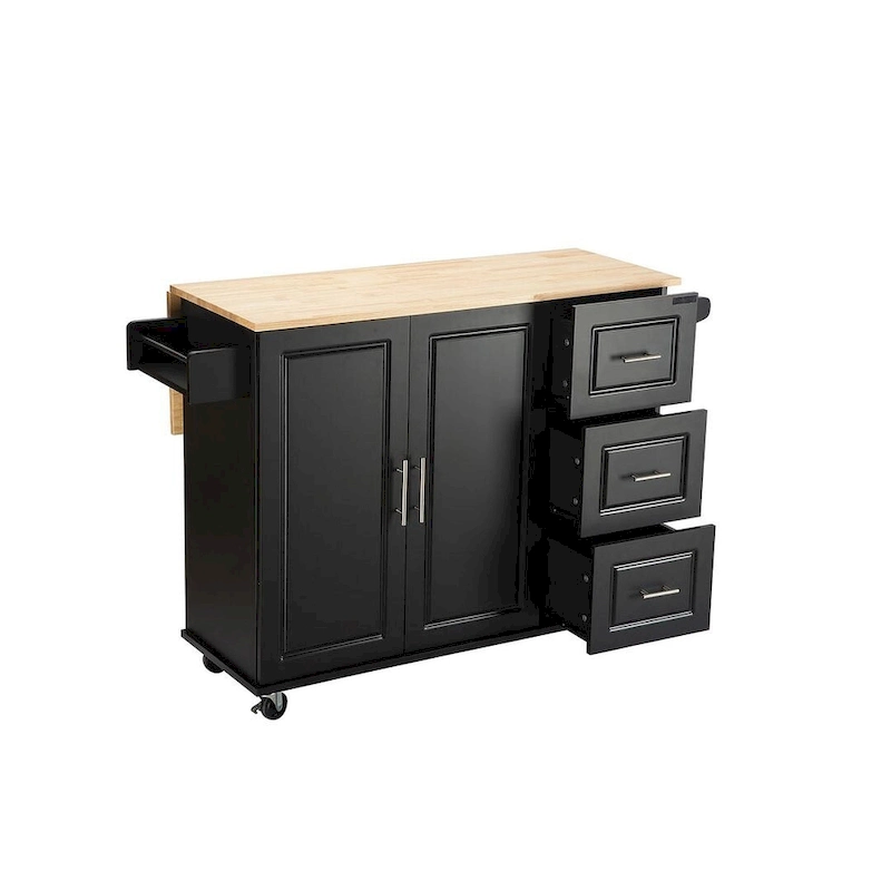 Kitchen Island Cart with Extensible Rubber Wood Top and Locking Wheels