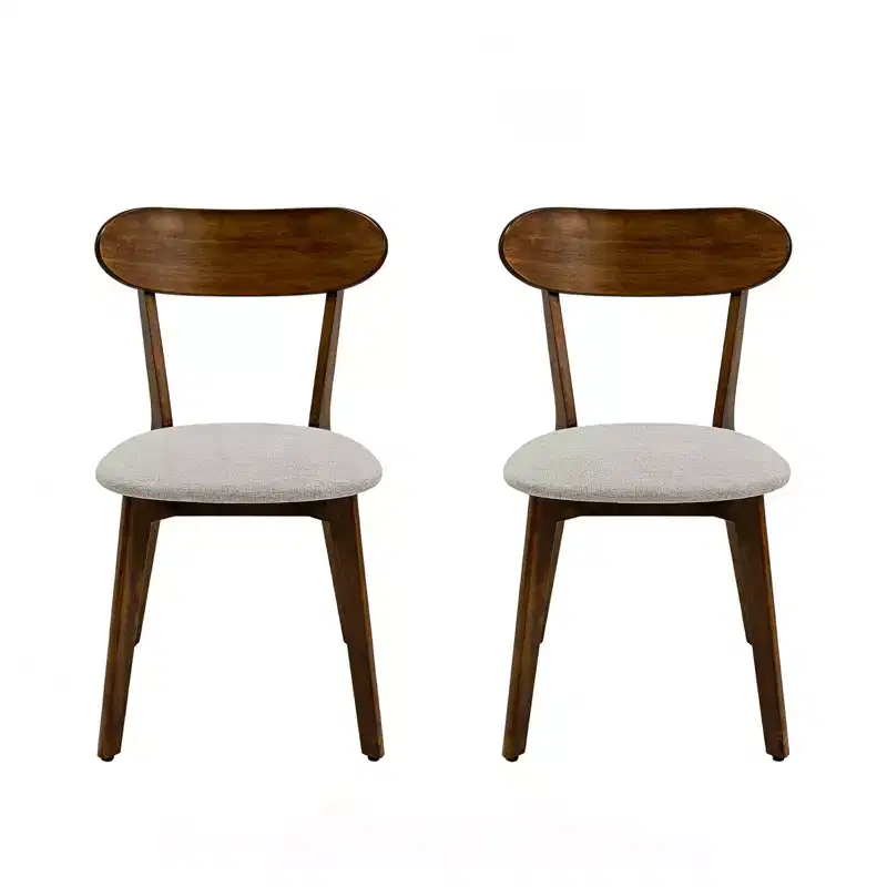 Mid-Century Modern Solid Wood Upholstered Dining Chairs, Set of 2