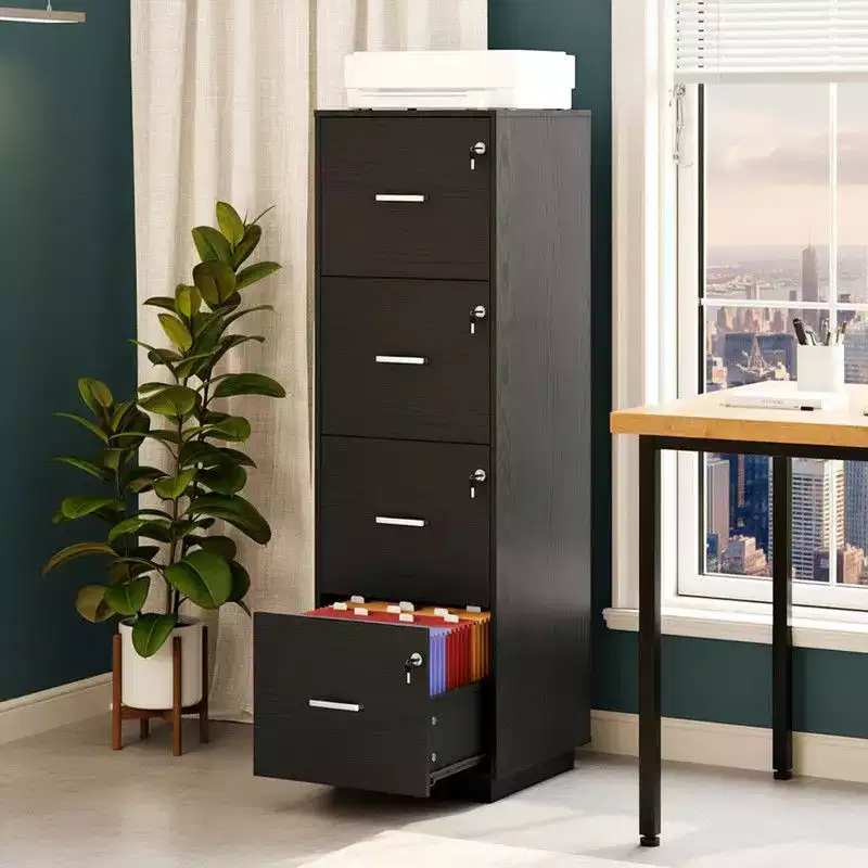4 Drawer Embossed Wooden Filing Cabinet