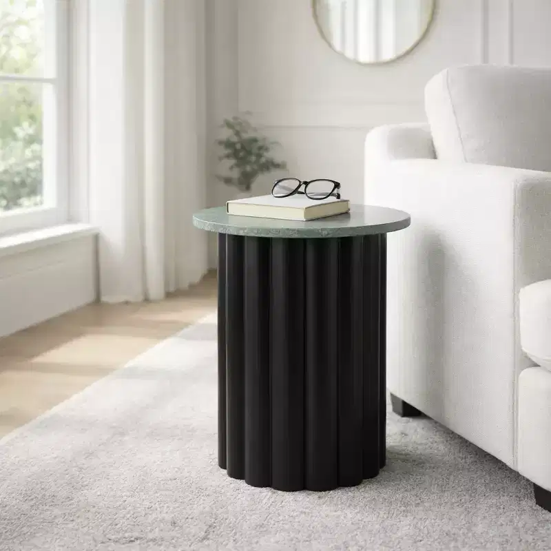 Modern Ribbed End Table with Marble Top – 20
