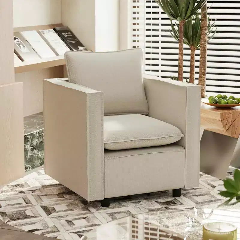 MAYEERTY Beige Single Sofa Chair, Decorative Chairs with Soft Seat Cushion Armchairs for Reading Room Living Room
