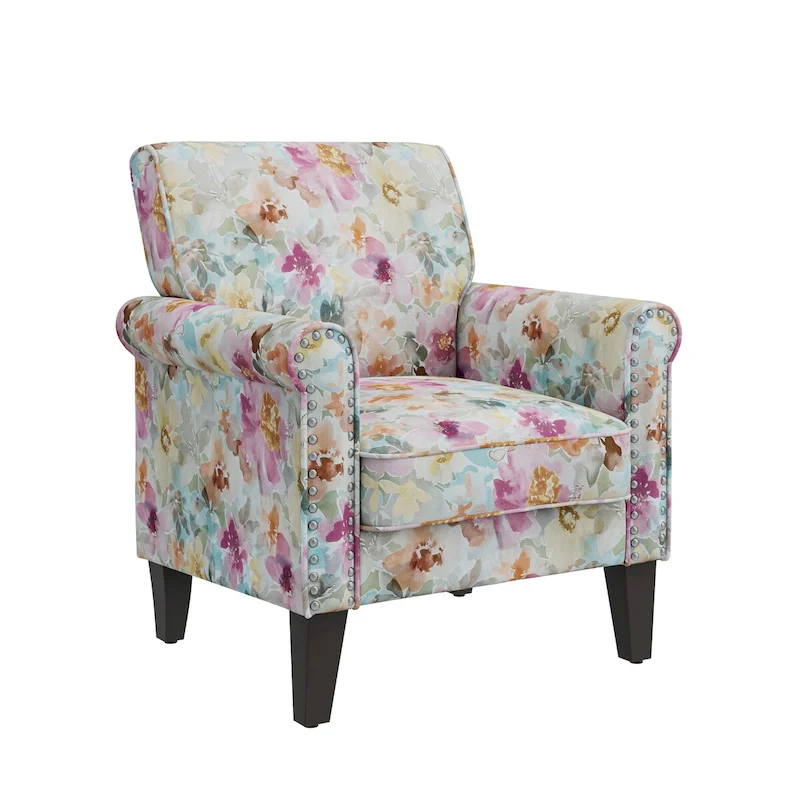 Herve Traditional Rolled Arm Accent Chair with Pewter Nailheads