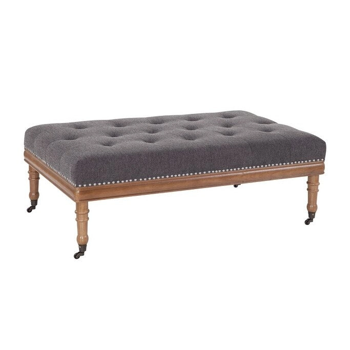 Grafton Home Woodland Upholstered Diamond Tufted Ottoman with Nail Trim and Casters