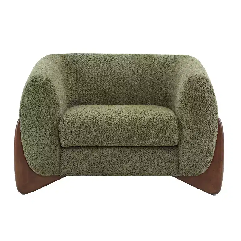 Birch Wood Boucle Upholstered Club Chair