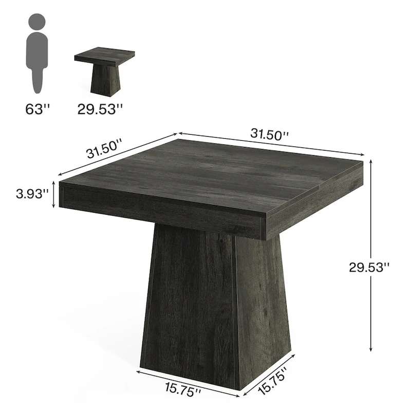 31.5 Inch Square Dining Table, Wood Kitchen Table Small Dinner Table Farmhouse Dining Room Table