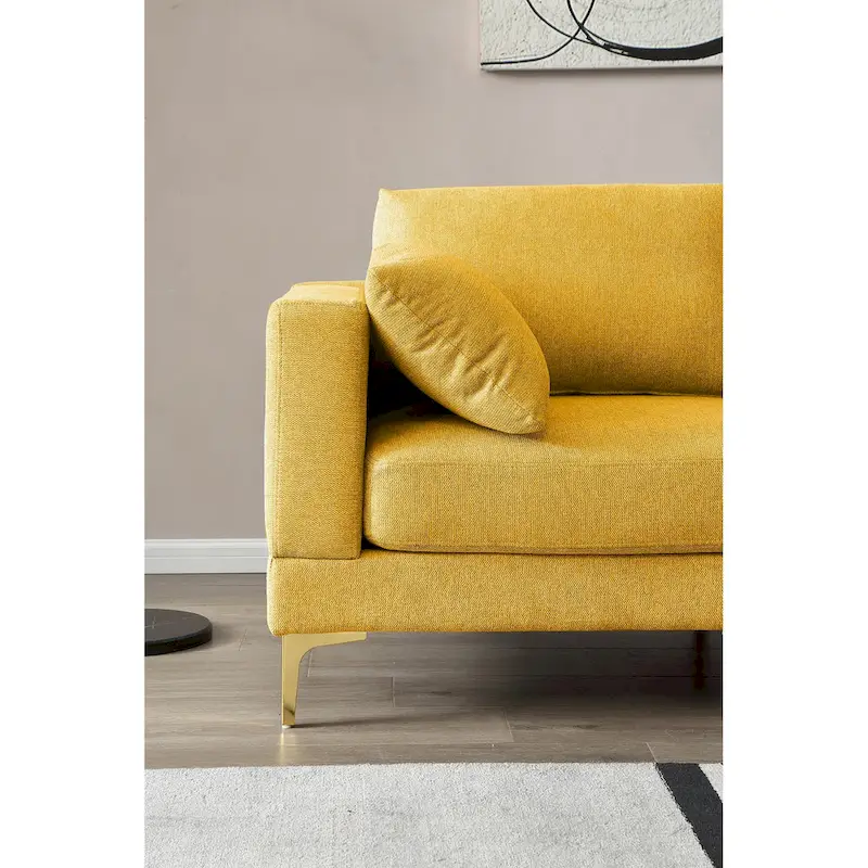 Christopher Knight Home - Beige L-Shape Sectional Sofa with Gold Metal Legs and Ottoman