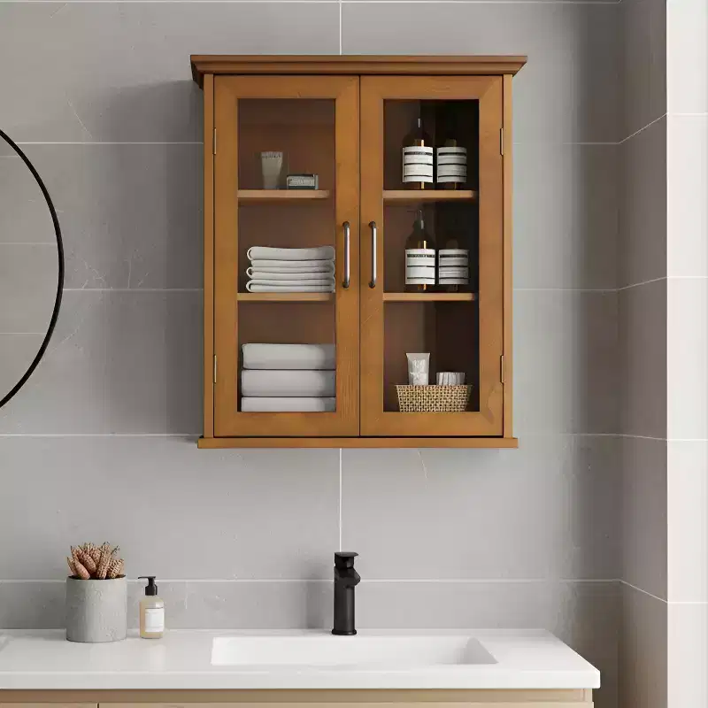 2-Door Wall Storage Cabinet with Adjustable Shelves & Antique Brass Handles, 20.5