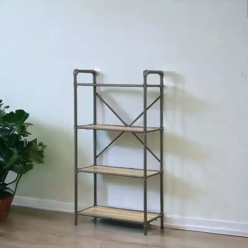 HomeRoots 49 Gray Brown Metal Four Tier Etagere Bookcase