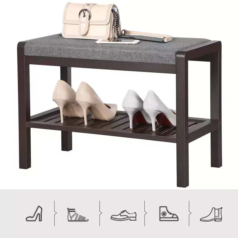 Shoe Rack Bench with Cushion Upholstered Padded Seat, Storage Shelf, Shoe Organizer