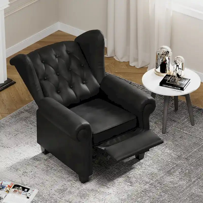Black Adjustable Tufted Arm Chair with Sturdy Legs