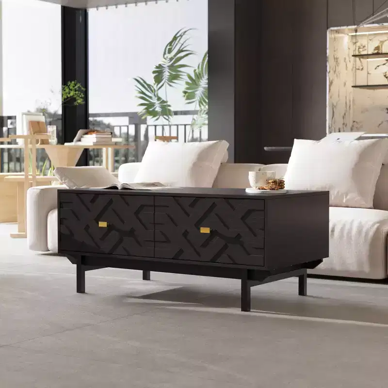 Black & Gold Coffee Table with 4 Drawers