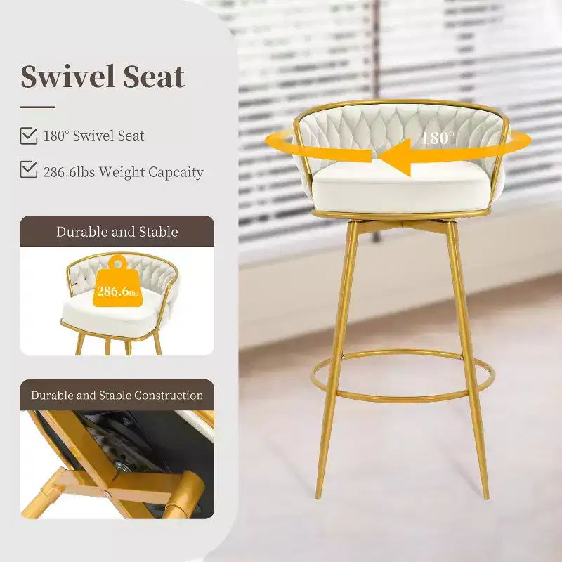 Set of 2 Swivel Counter Height Bar Stool Low Back Upholstered Dining Chair Pub Kitchen Stool with Footrest-Christopher Knight Home