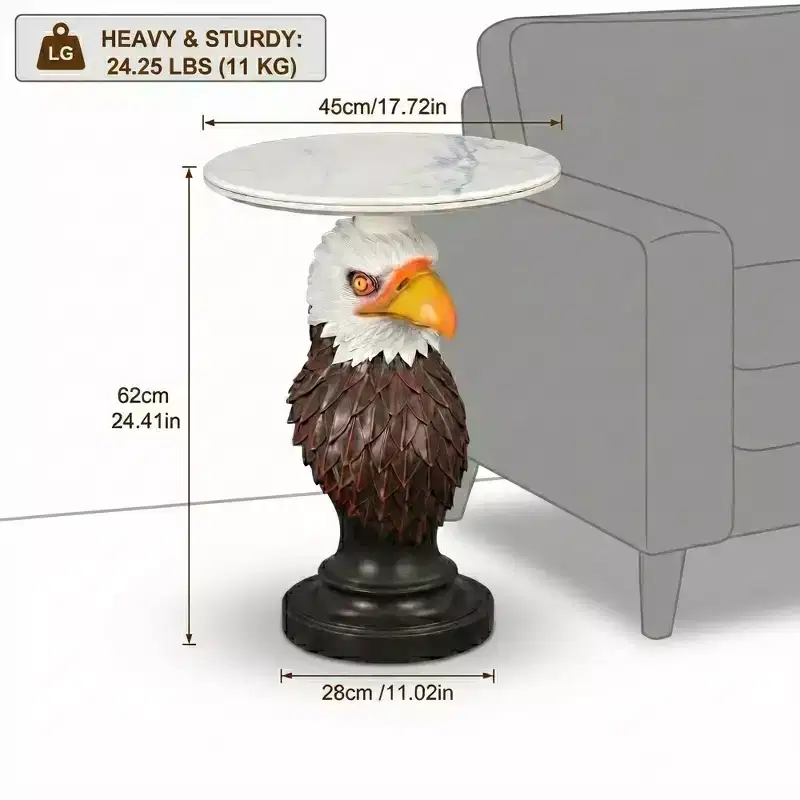Eagle Head Accent Table, Animal Statue End Table for Living Room Home Decor