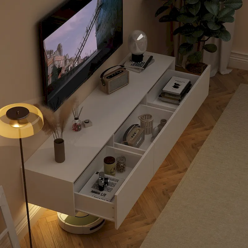 63 TV Stand Hanging TV Consoles Wall TV Cabinet with LED Entertain