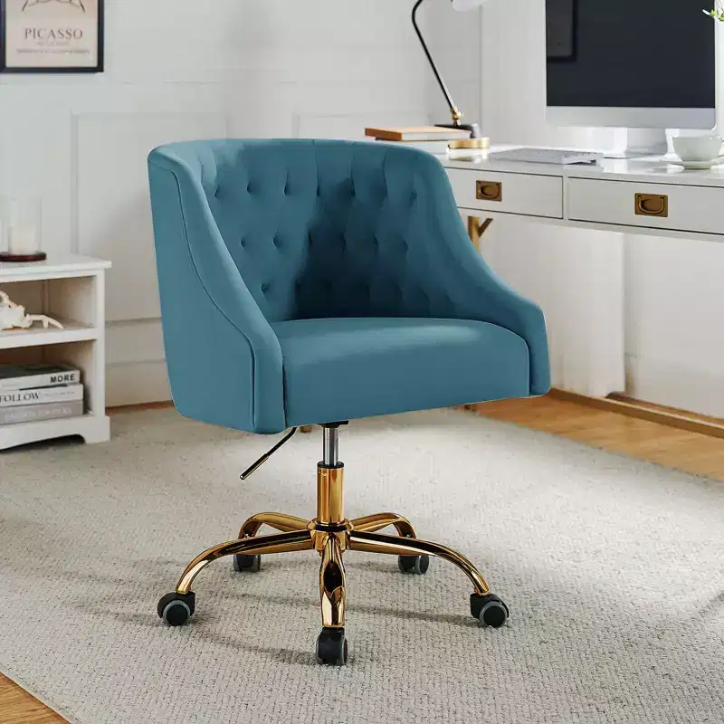 Velvet Swivel Task Chair with Button-Tufted Back and Adjustable Height