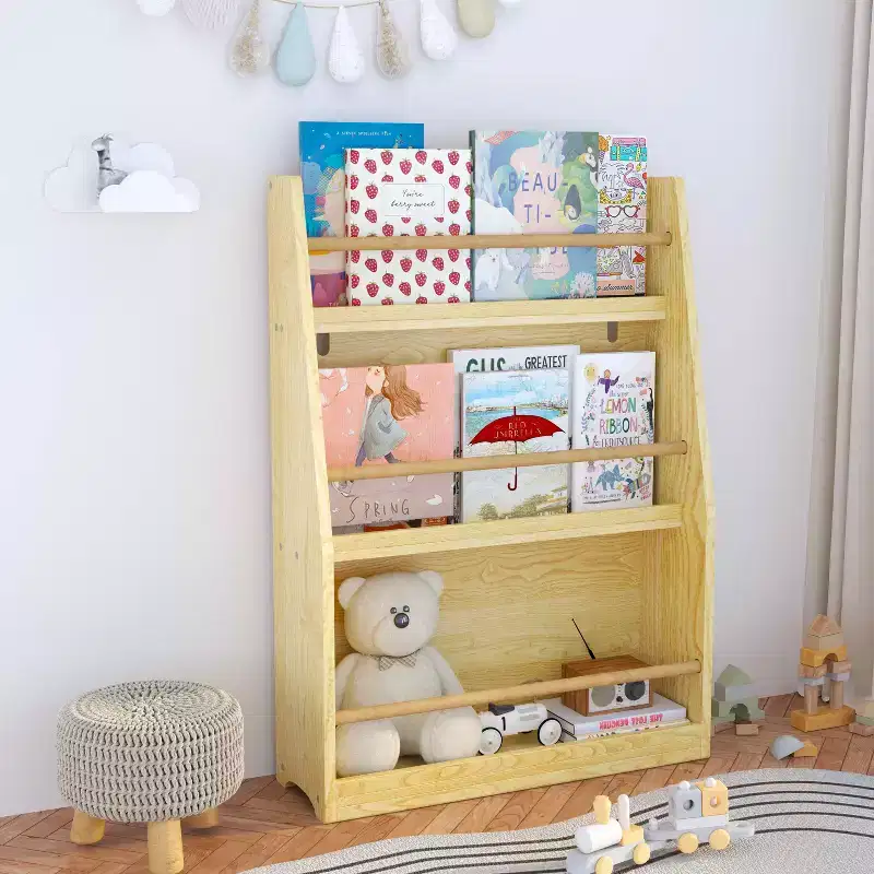 3 Tier Kids Book Shelf and Book Rack, Help Keep Bedrooms and Playrooms Tidy, Natural