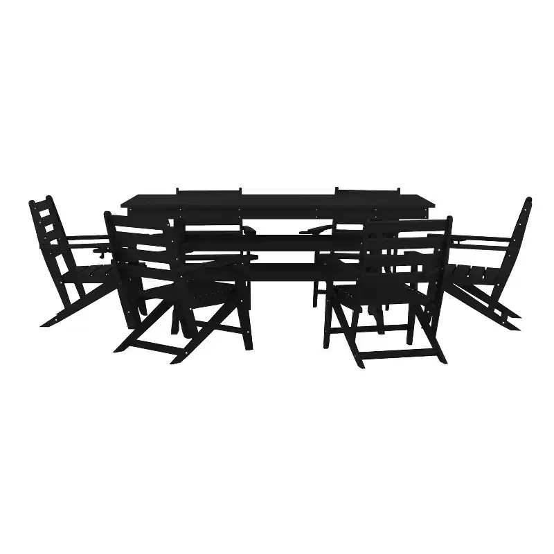 Merrick Lane 7 PC Adirondack Table and Chairs with Fold Out Cupholders in Recycled HDPE