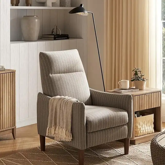 Push-Back Recliner Chair | 3-Position | Single Seat | Taupe / Brown / Green