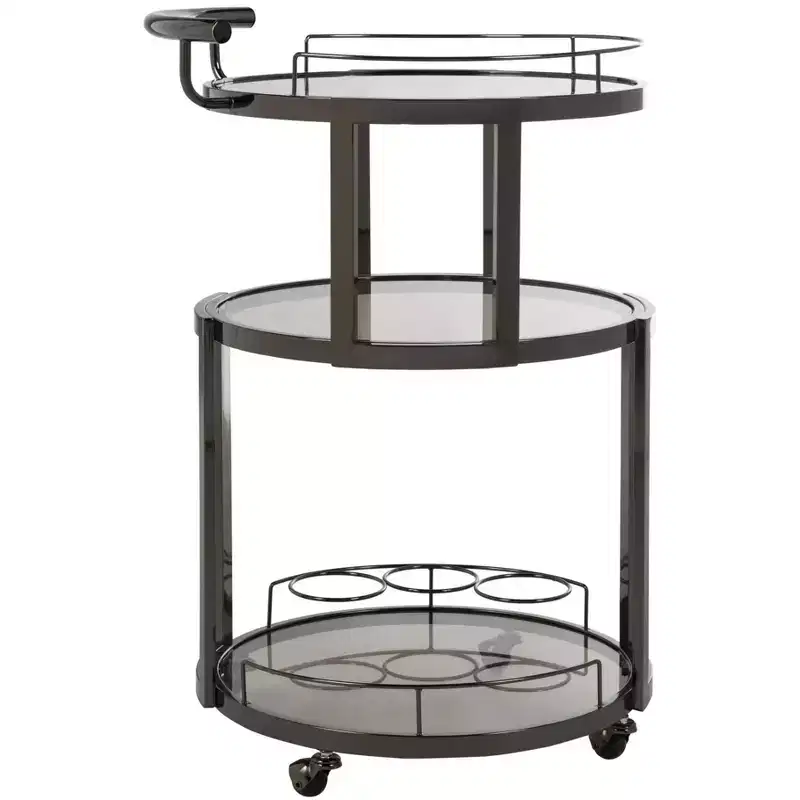 3-Tier Round Bar Cart, Modern Rolling Serving Cart for Living Room or Kitchen