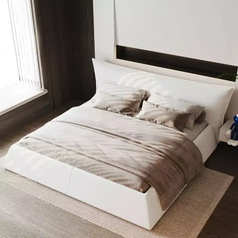 King Size Upholstered Platform Bed with Special Shaped Velvet Headboard,Metal & Solid Frame Beige