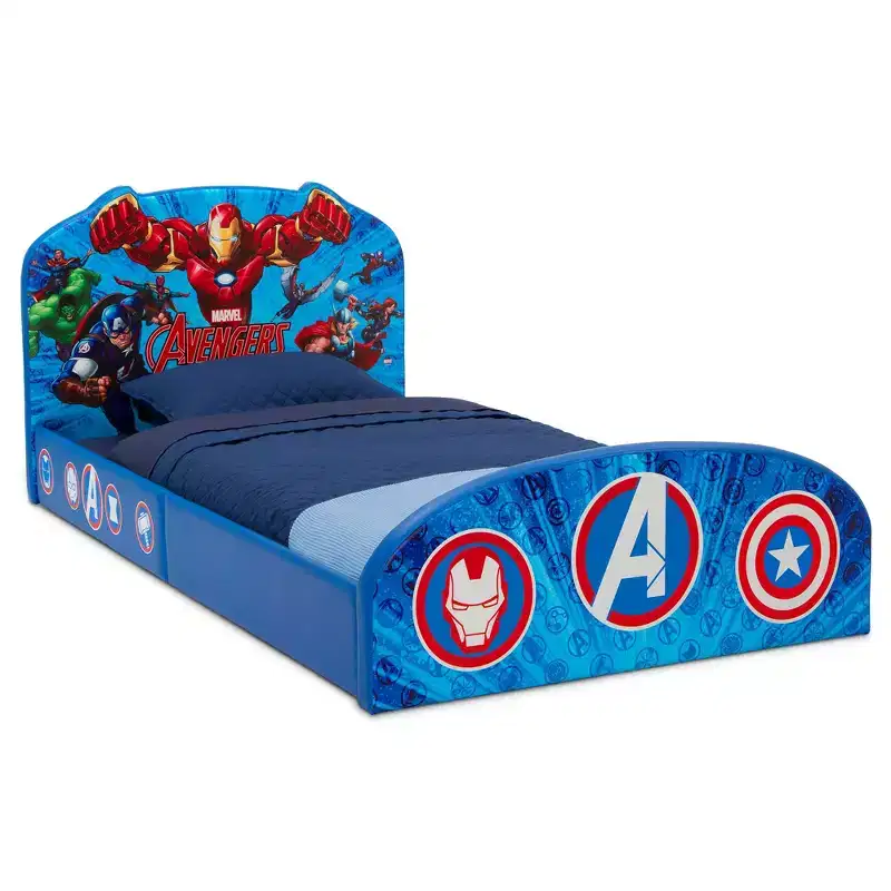 Kids Upholstered Twin Bed with Printed Headboard
