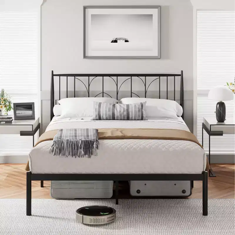 Full Bed Frame, Full Size Platform Bed Frame with Headboard, Heavy Duty Metal Slat Support, Mattress Foundation, Noise Free Design, Easy Installation