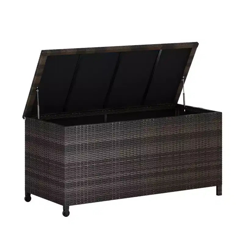 125-Gallon PE Rattan Deck Box – Lockable Wheels, Waterproof, 500 lbs Capacity