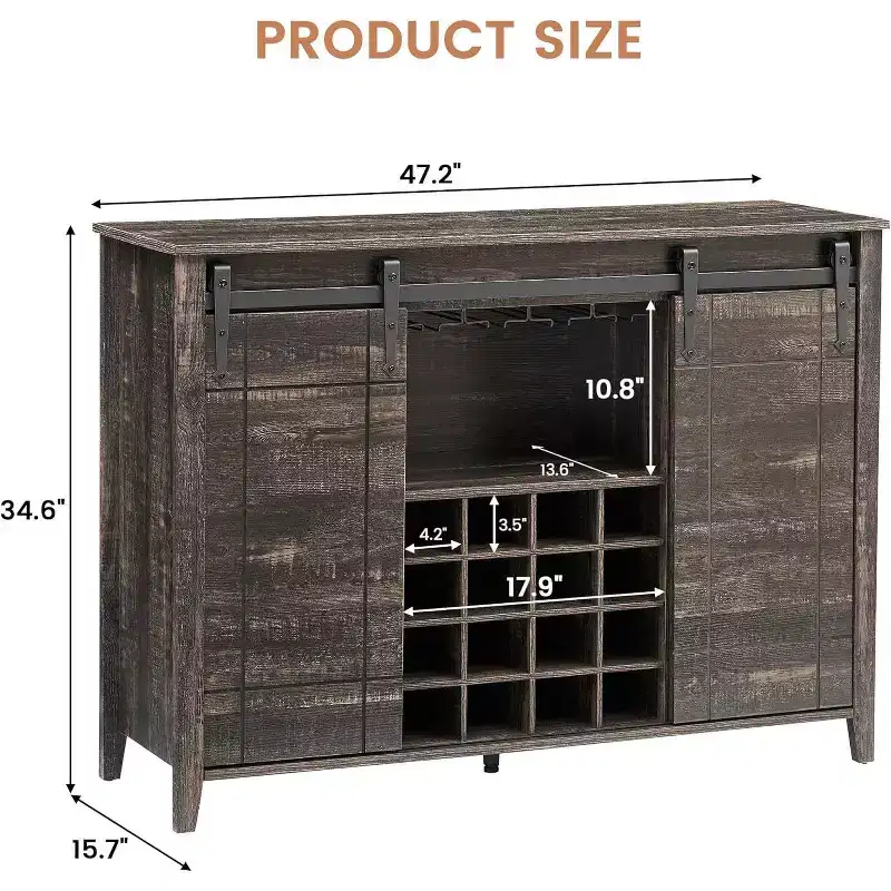Particle Board Sliding Barn Door Buffet Cabinet 47.2