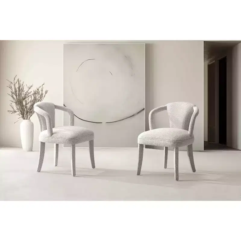 Manhattan Comfort Set of 2 Palmer Modern Tweed Upholstered Dining Armchairs Ivory