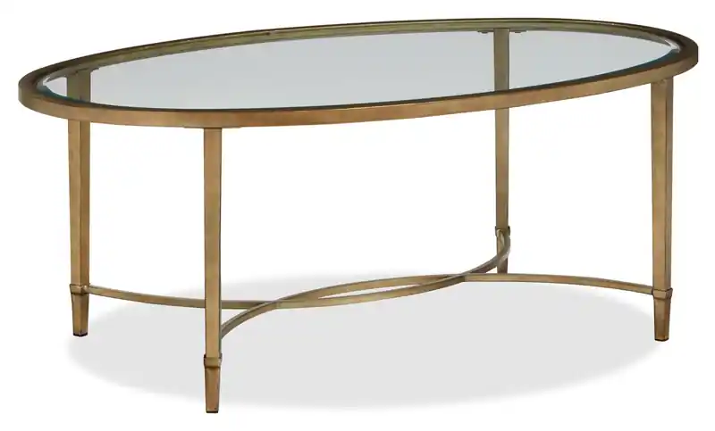 50 Traditional Oval Glass Top Coffee Table - Silver and Gold with Metal Base