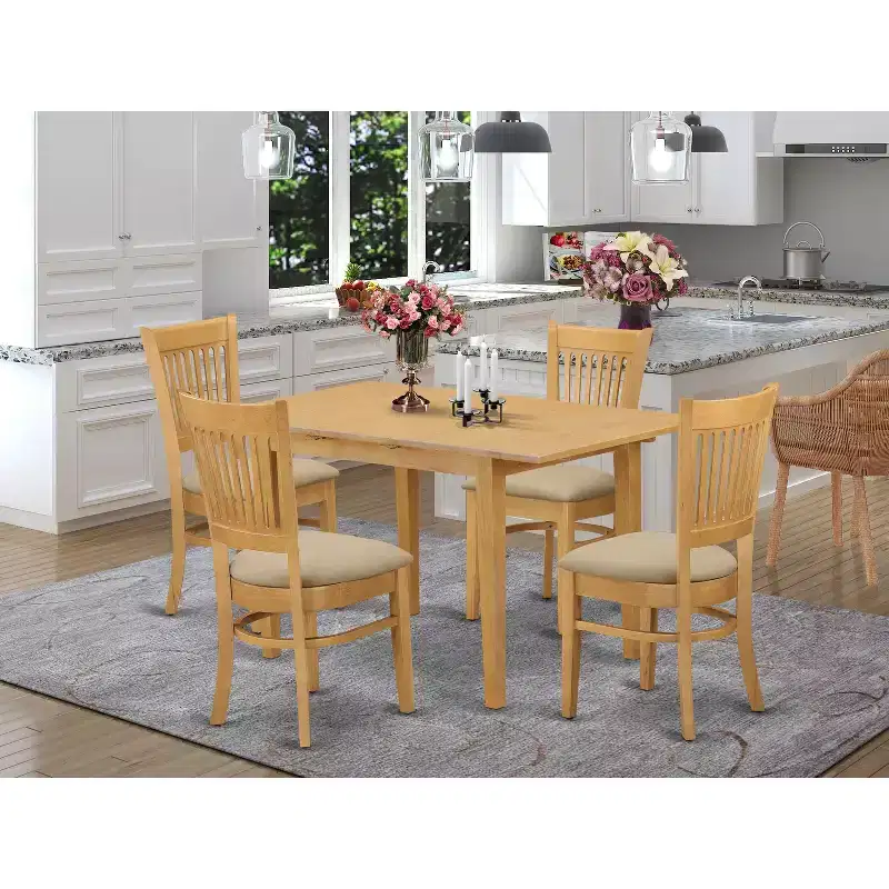 HomeStock Round Dining Room Set - Small Dining Table And four Dinette Chairs, Mahogany